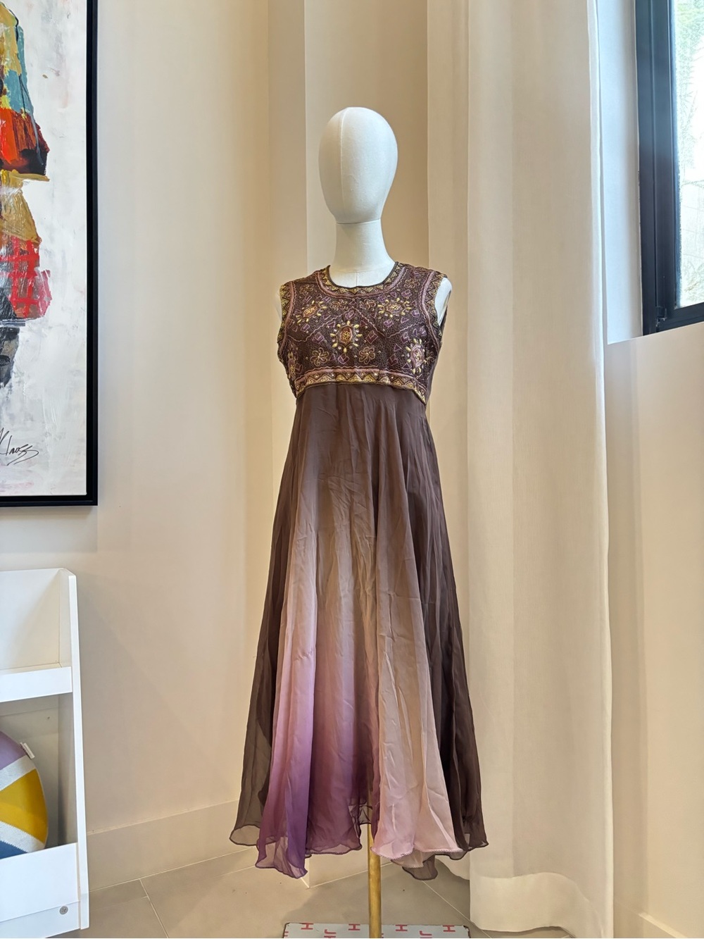 Vintage Polo Apparel Embroidered Chiffon Ombre Maxi Dress